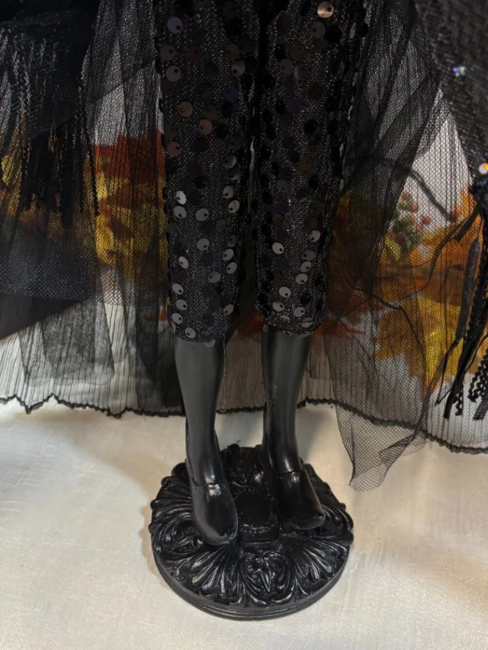 Cynthia Rowley Halloween Glam Witch Figurine Black Sequin Dress 24